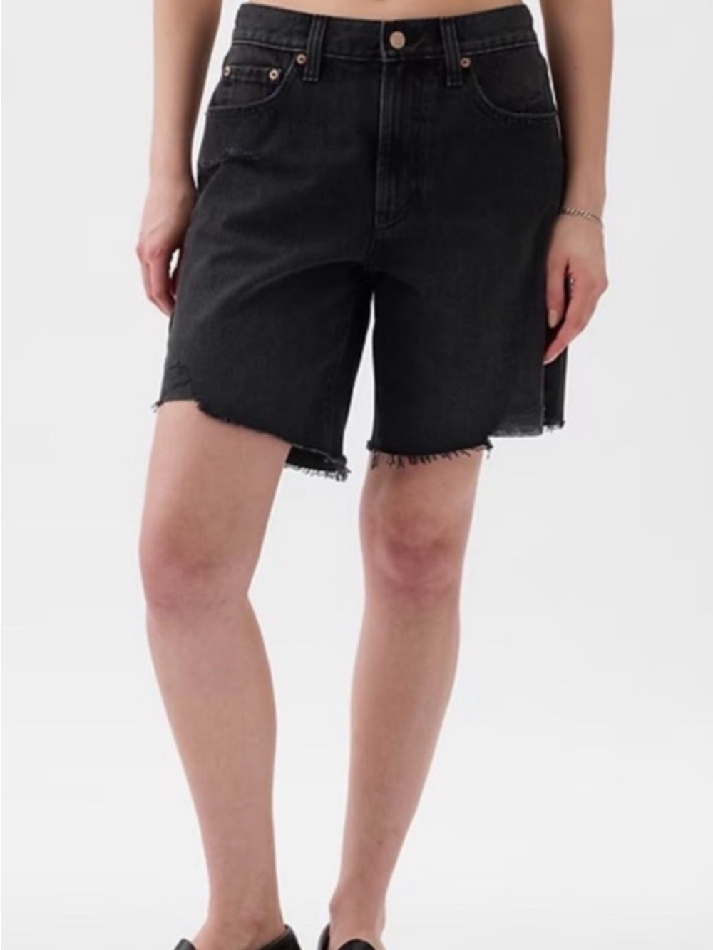 We The Free Black Raw-Hem Denim Bermudas
